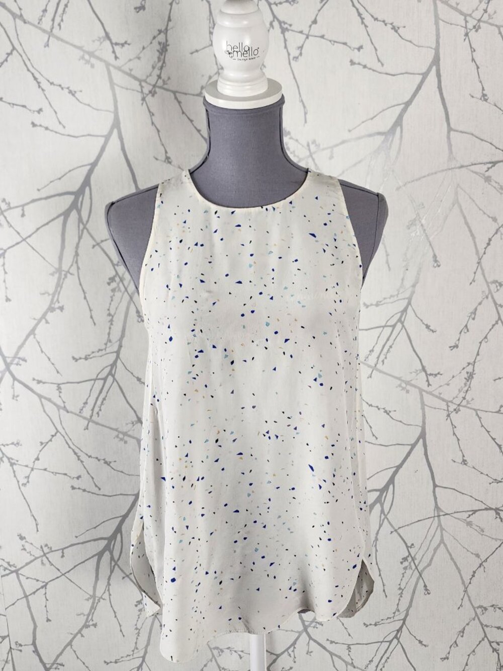 Wilfred White Speckle Print 100% Silk Split Back Tank